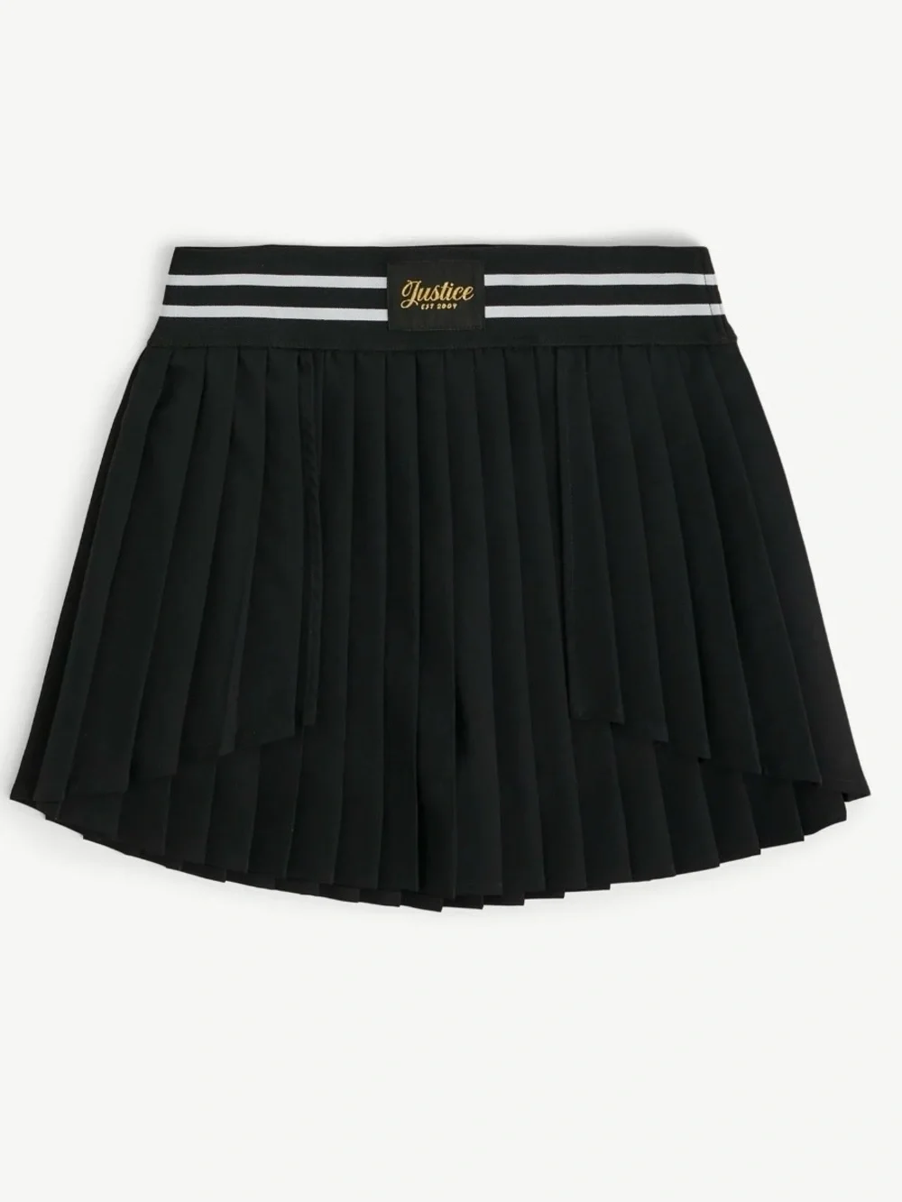 Justice Black Pleated Mini Skirt with Striped Waistband